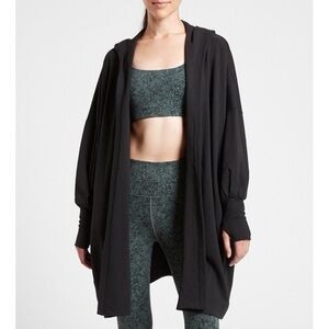 Athleta Mantra Wrap Black Oversized Hooded Sweatshirt Cardigan Sweater EUC Sz XS